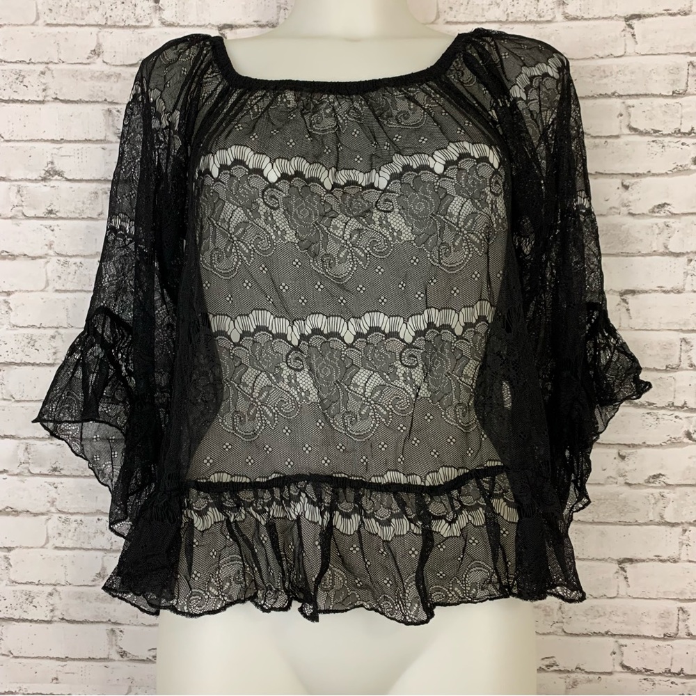 Black Sheer Lace Layering Blouse by Miss Chievous~Size S